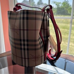 Burberry Leather and Check Bucket Bag